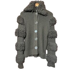 VTG Rochelle California Brown Knit Fringe Cardigan Sweater‎ Penny Wise Clowncore